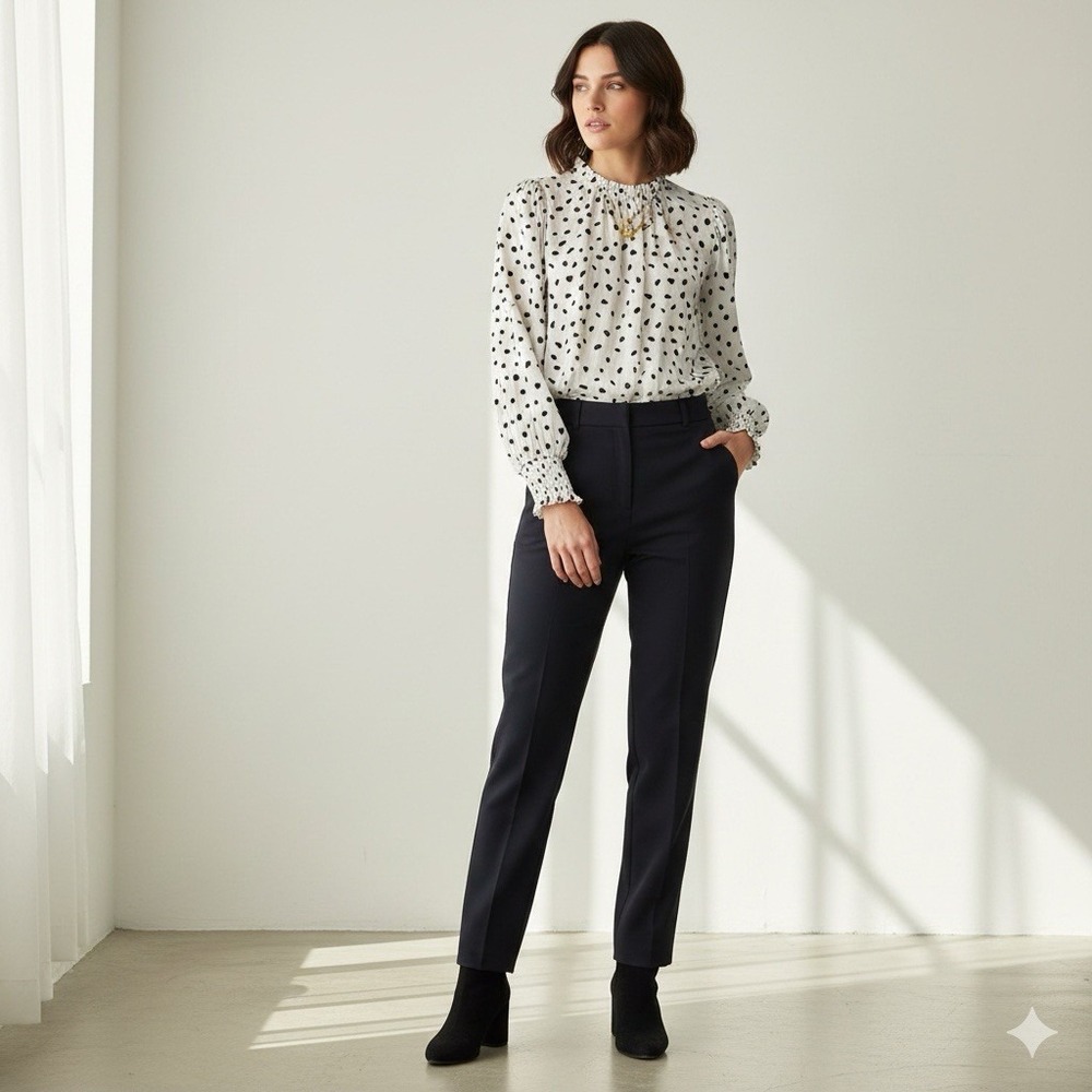Maison d'Amélie Paris Dalmatian Dot Blouse Large Ruffle Mock Neck Smocked Cuff L - Picture 4 of 16